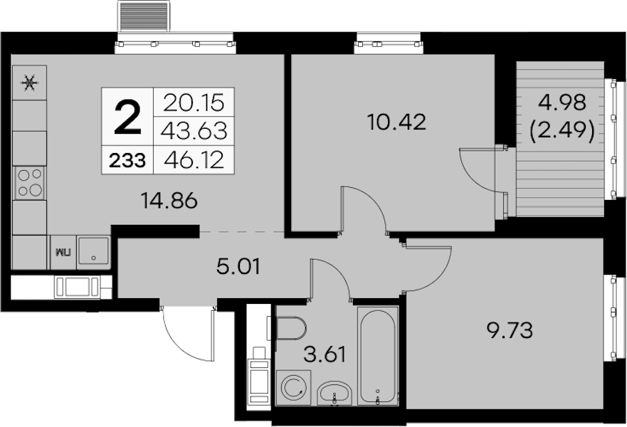 2-комнатная квартира 46.12 м², 8/9 эт., ЖК «Glorax City Балтийская»